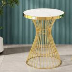 Gold Cage Base Table with White Marble Top